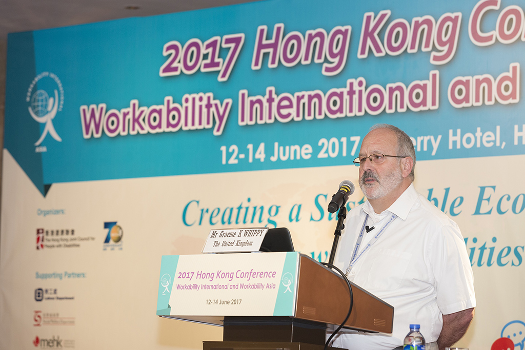 At the podium at the Workability International & Asia Annual Conference, Hong Kong, 2017